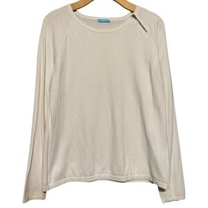 J. McLaughlin Women’s Size L White Cotton Blend Zip Shoulder Long Sleeve Sweater